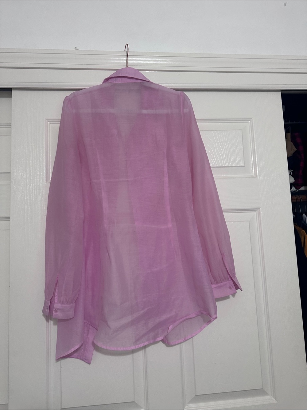 Sugar Thrillz Pink Collared Sheer Blouse - Picture 2 of 3
